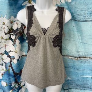 Anthropologie One September lace and rib knit top, size M grays